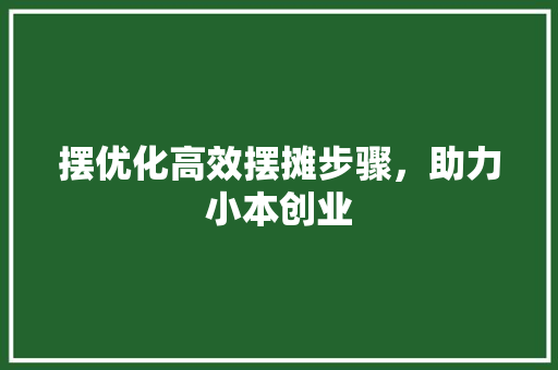 摆优化高效摆摊步骤，助力小本创业 神马SEO
