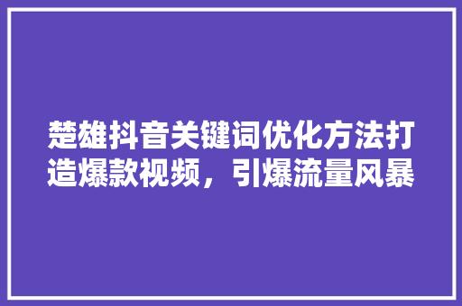 楚雄抖音关键词优化方法打造爆款视频，引爆流量风暴 百度SEO