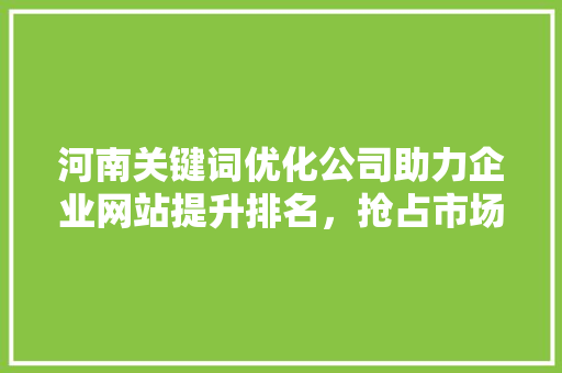 河南关键词优化公司助力企业网站提升排名，抢占市场先机