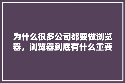 为什么很多公司都要做浏览器，浏览器到底有什么重要的战略意义「企业为什么要做搜索引擎推广」
