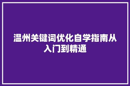 温州关键词优化自学指南从入门到精通 必应SEO