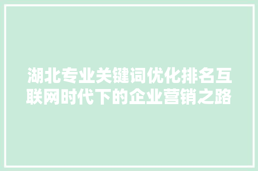 湖北专业关键词优化排名互联网时代下的企业营销之路