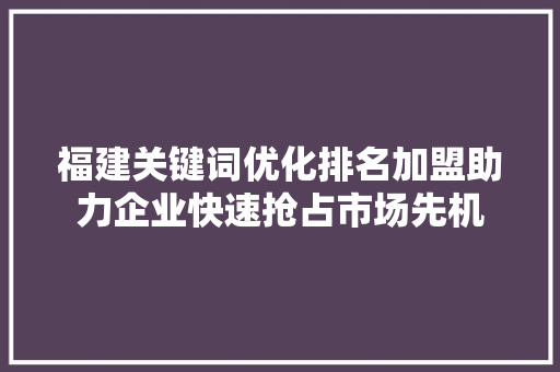 福建关键词优化排名加盟助力企业快速抢占市场先机