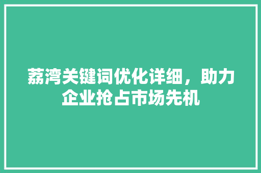 荔湾关键词优化详细，助力企业抢占市场先机