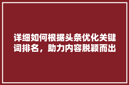 详细如何根据头条优化关键词排名，助力内容脱颖而出
