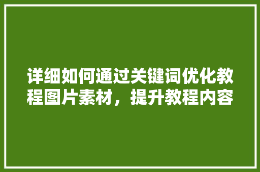 详细如何通过关键词优化教程图片素材，提升教程内容质量与传播效果