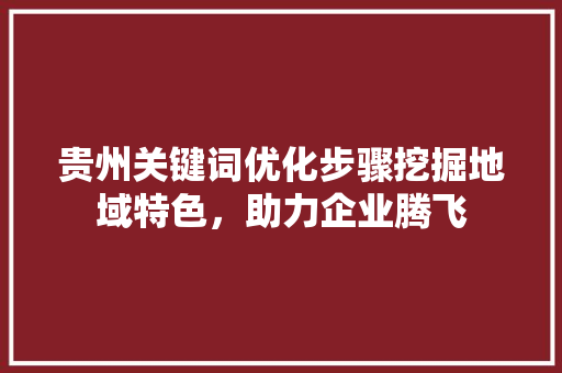 贵州关键词优化步骤挖掘地域特色，助力企业腾飞