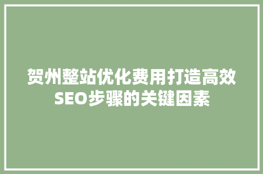 贺州整站优化费用打造高效SEO步骤的关键因素