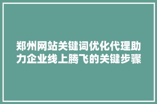 郑州网站关键词优化代理助力企业线上腾飞的关键步骤 百度SEO