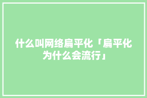 什么叫网络扁平化「扁平化为什么会流行」