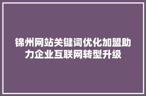 锦州网站关键词优化加盟助力企业互联网转型升级 神马SEO