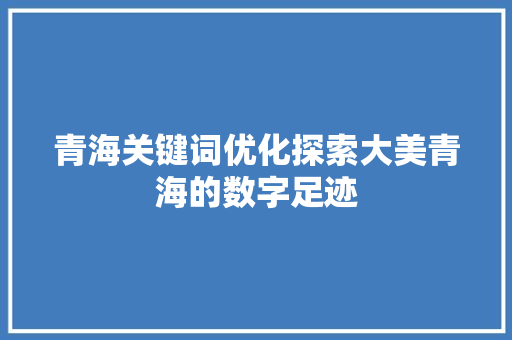 青海关键词优化探索大美青海的数字足迹 GoogleSEO