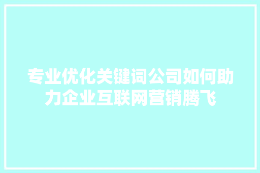 专业优化关键词公司如何助力企业互联网营销腾飞 神马SEO