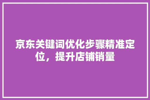 京东关键词优化步骤精准定位，提升店铺销量 神马SEO