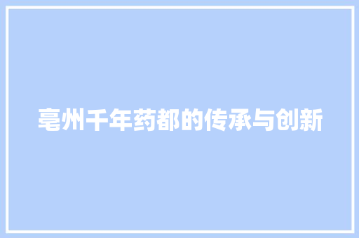 亳州千年药都的传承与创新 GoogleSEO
