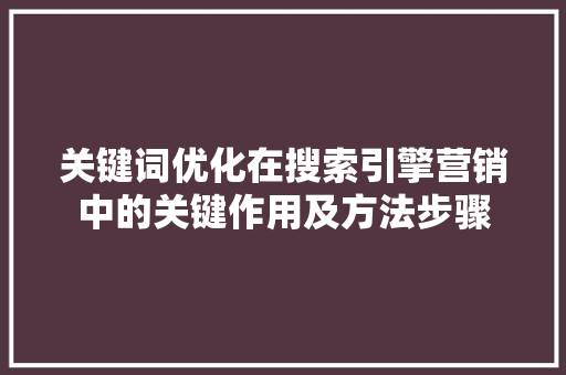 关键词优化在搜索引擎营销中的关键作用及方法步骤