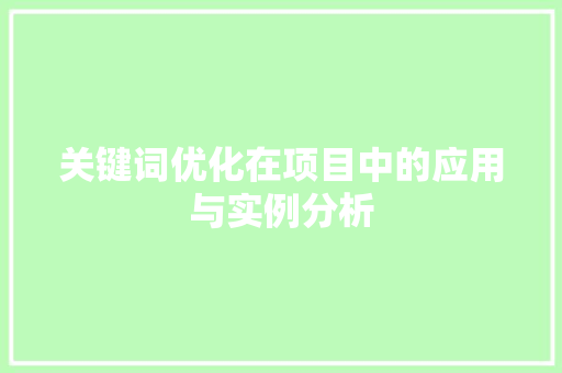 关键词优化在项目中的应用与实例分析