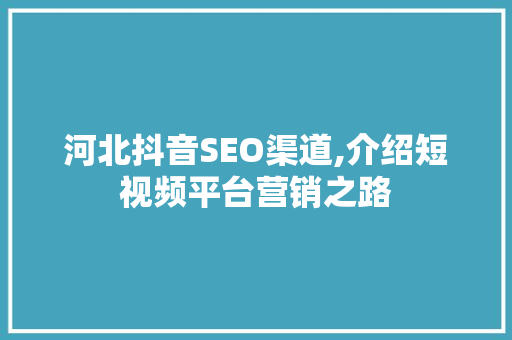 河北抖音SEO渠道,介绍短视频平台营销之路 百度SEO