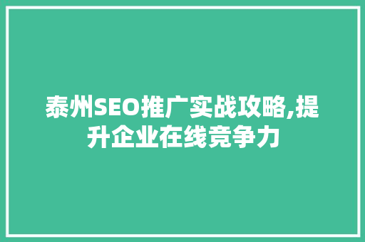 泰州SEO推广实战攻略,提升企业在线竞争力 神马SEO