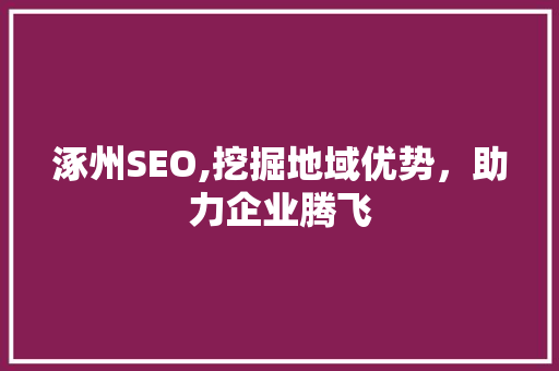 涿州SEO,挖掘地域优势，助力企业腾飞 百度SEO