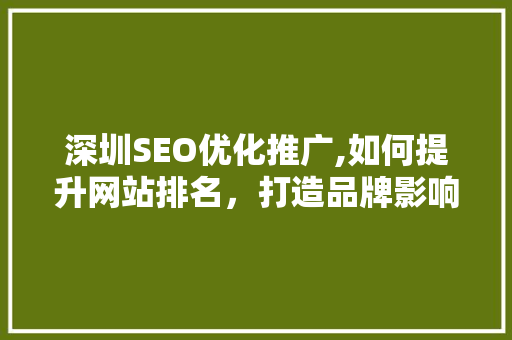 深圳SEO优化推广,如何提升网站排名，打造品牌影响力 神马SEO