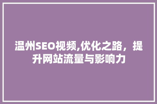 温州SEO视频,优化之路，提升网站流量与影响力 百度SEO