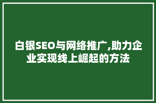白银SEO与网络推广,助力企业实现线上崛起的方法