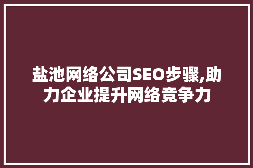 盐池网络公司SEO步骤,助力企业提升网络竞争力