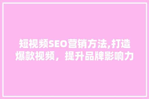 短视频SEO营销方法,打造爆款视频，提升品牌影响力