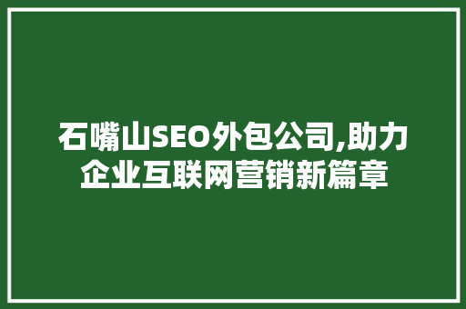 石嘴山SEO外包公司,助力企业互联网营销新篇章 GoogleSEO