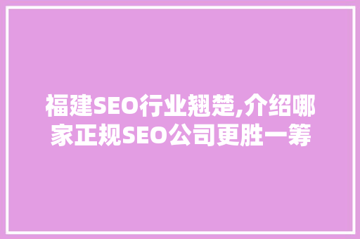 福建SEO行业翘楚,介绍哪家正规SEO公司更胜一筹 神马SEO