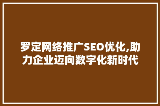 罗定网络推广SEO优化,助力企业迈向数字化新时代 GoogleSEO