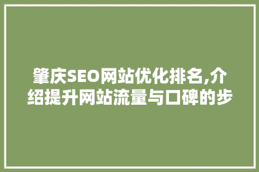 肇庆SEO网站优化排名,介绍提升网站流量与口碑的步骤 GoogleSEO