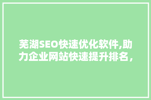芜湖SEO快速优化软件,助力企业网站快速提升排名，抢占市场先机