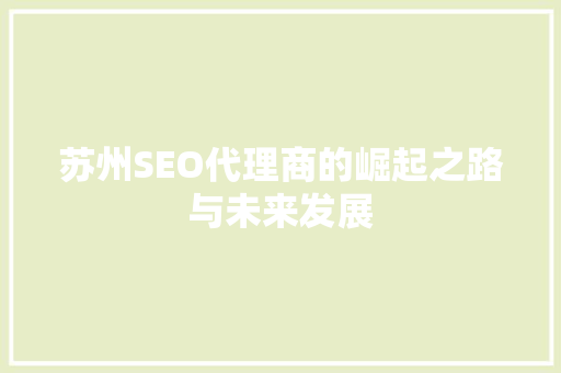苏州SEO代理商的崛起之路与未来发展