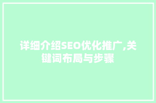 详细介绍SEO优化推广,关键词布局与步骤