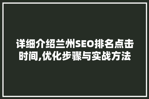 详细介绍兰州SEO排名点击时间,优化步骤与实战方法 百度SEO