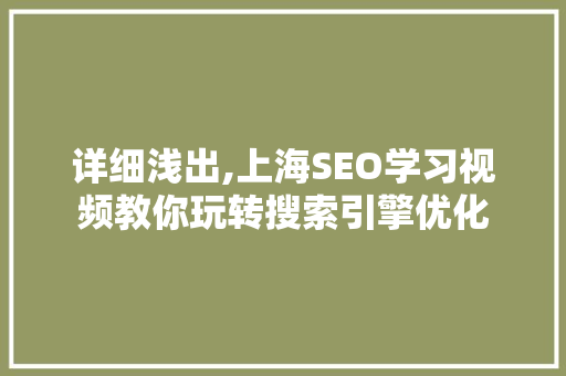 详细浅出,上海SEO学习视频教你玩转搜索引擎优化 必应SEO