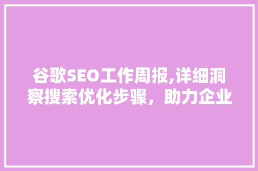 谷歌SEO工作周报,详细洞察搜索优化步骤，助力企业提升在线竞争力 百度SEO