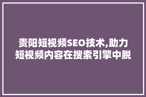 贵阳短视频SEO技术,助力短视频内容在搜索引擎中脱颖而出