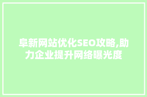 阜新网站优化SEO攻略,助力企业提升网络曝光度