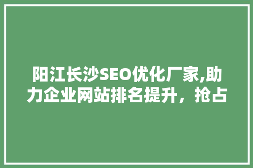 阳江长沙SEO优化厂家,助力企业网站排名提升，抢占互联网市场先机 神马SEO