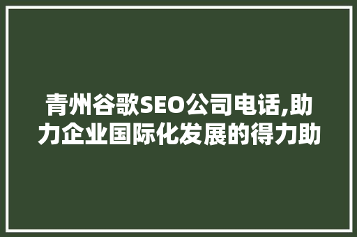 青州谷歌SEO公司电话,助力企业国际化发展的得力助手 搜狗SEO