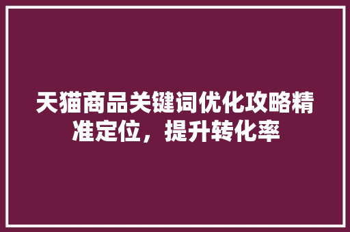 天猫商品关键词优化攻略精准定位，提升转化率 搜狗SEO