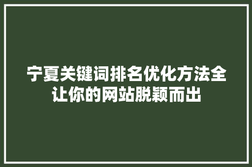 宁夏关键词排名优化方法全让你的网站脱颖而出 必应SEO