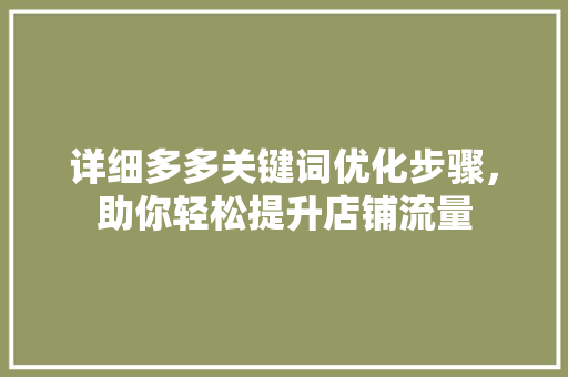 详细多多关键词优化步骤，助你轻松提升店铺流量