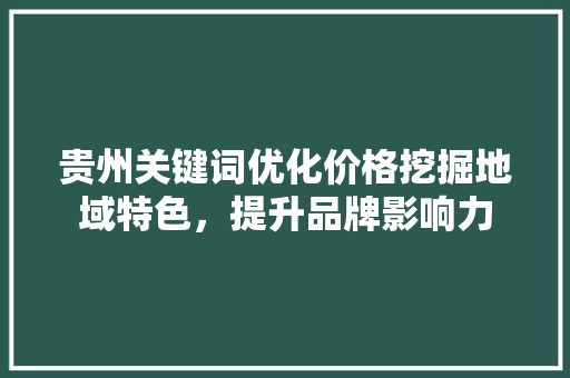 贵州关键词优化价格挖掘地域特色，提升品牌影响力 神马SEO