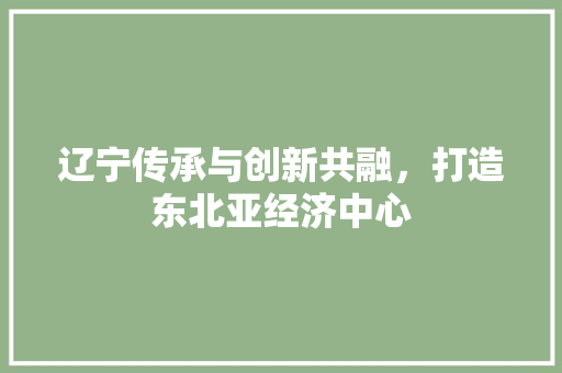 辽宁传承与创新共融，打造东北亚经济中心