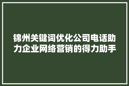 锦州关键词优化公司电话助力企业网络营销的得力助手 神马SEO