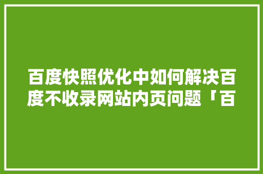 百度快照优化中如何解决百度不收录网站内页问题「百度快照为什么没有了」 百度快照优化中如何解决百度不收录网站内页问题「百度快照为什么没有了」 百度SEO